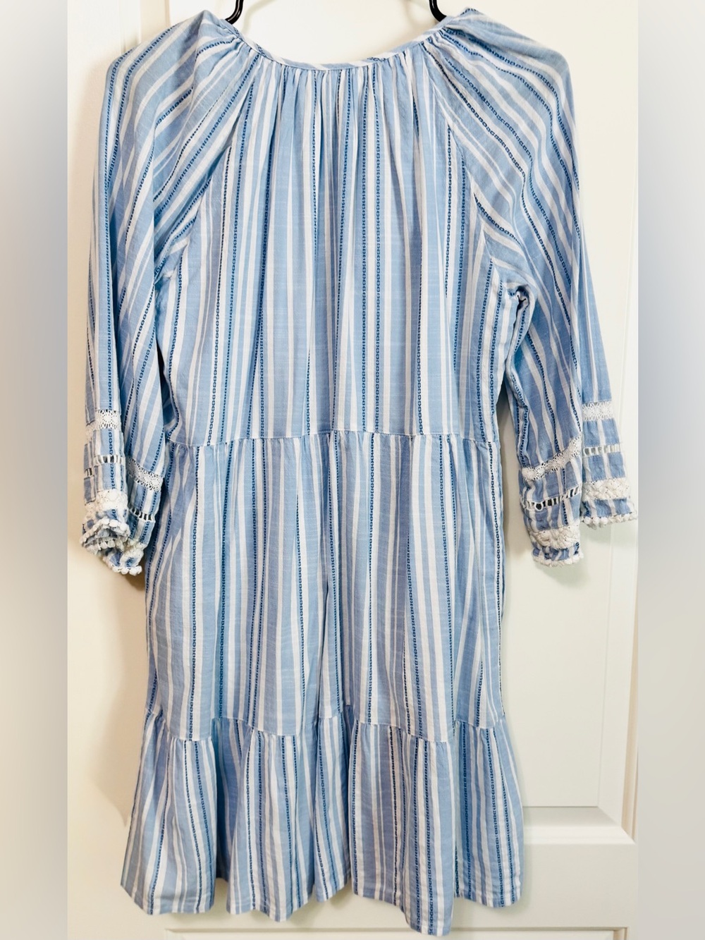 Tommy Bahama Blue Striped Tiered Dress Lace Trim Resort Cover-Up M - Picture 5 of 12